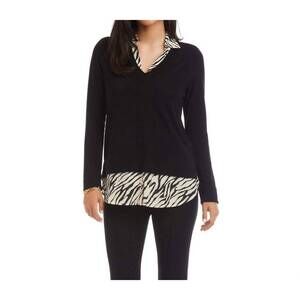 NEW KAREN KANE layered contrast zebra sweater in black